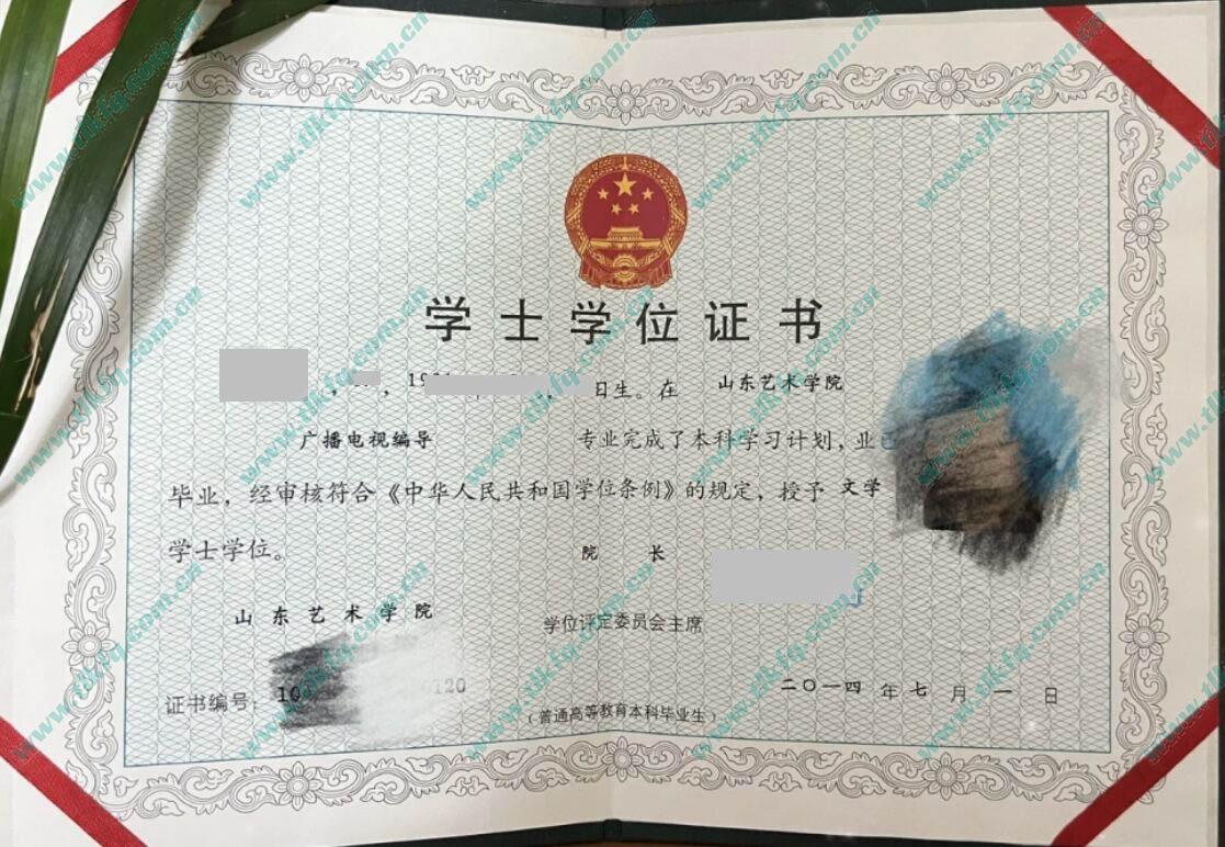 山东艺术学院2014年学位证样本