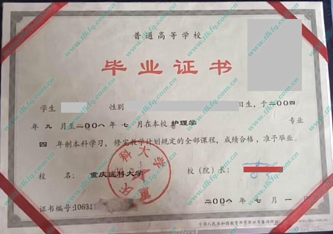 重庆医科大学2008年统招本科毕业证（护理学）