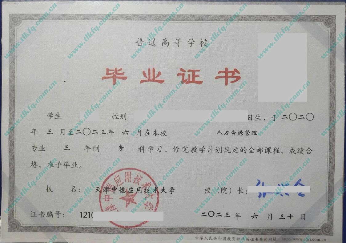 天津中德应用技术大学毕业证样本