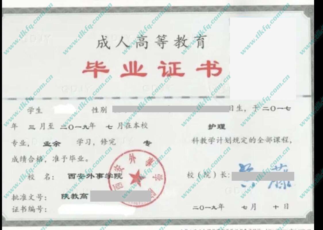 西安外事学院历届毕业证样本