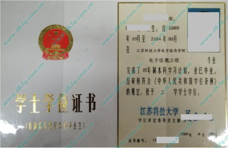 江苏科技大学2004年学位证样本