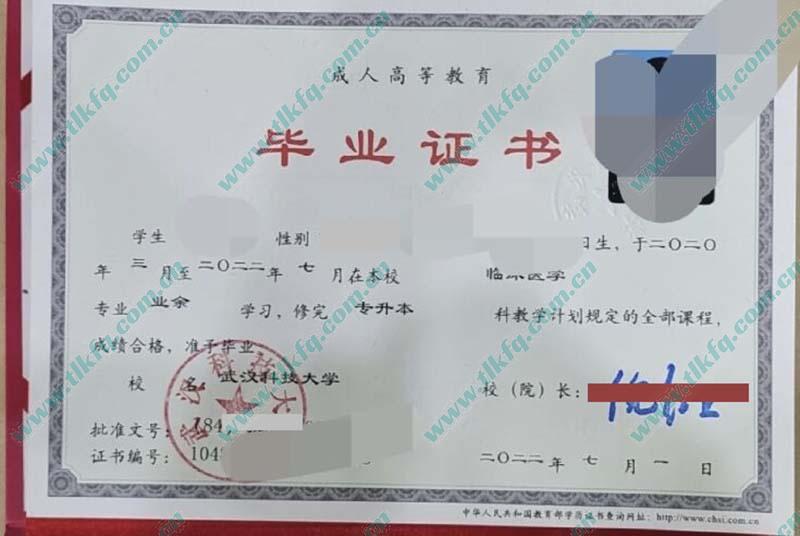 武汉科技大学毕业证样本图片