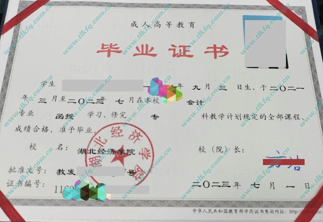 湖北经济学院2023年函授大专毕业证样本（会计）