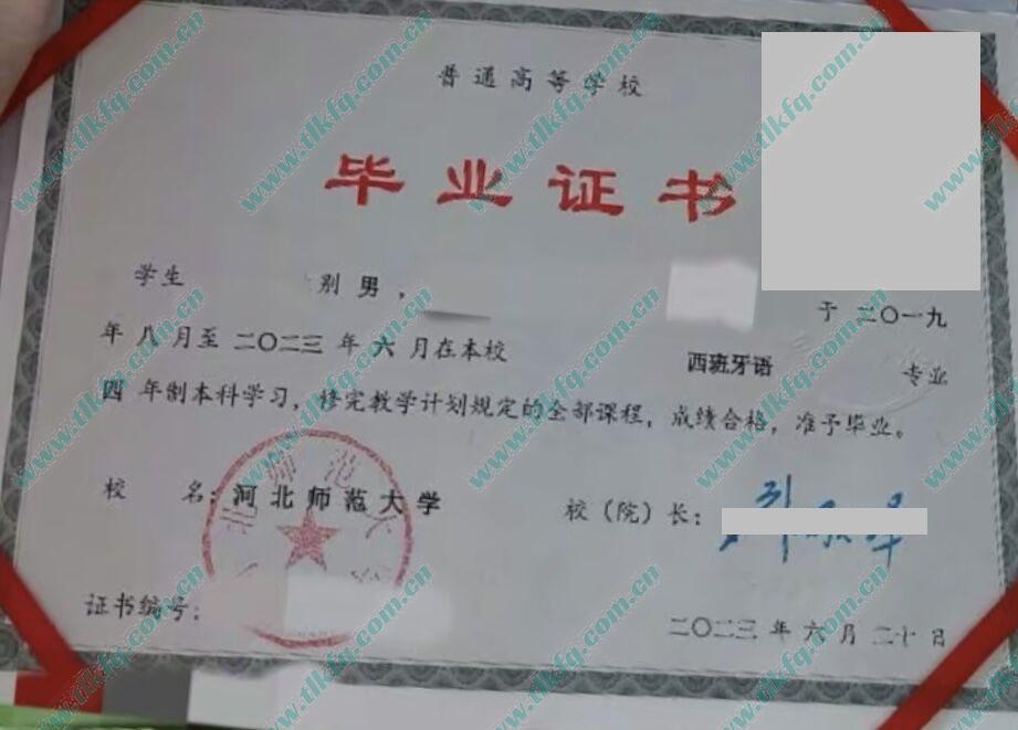河北师范大学毕业证样本图片