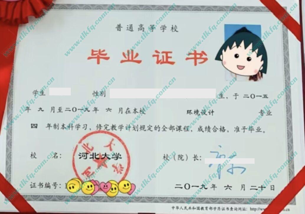 河北大学2019年本科毕业证样本（环境设计）