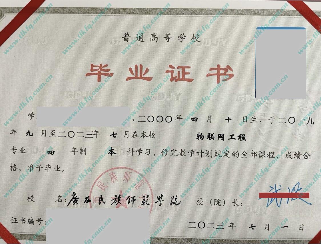 广西民族师范学院2023年本科毕业证样本