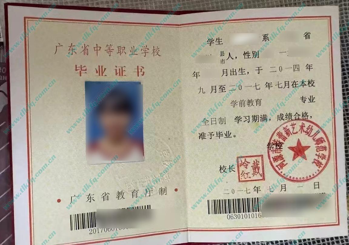 河源市特蕾新艺术幼儿师范学校中专毕业证样本
