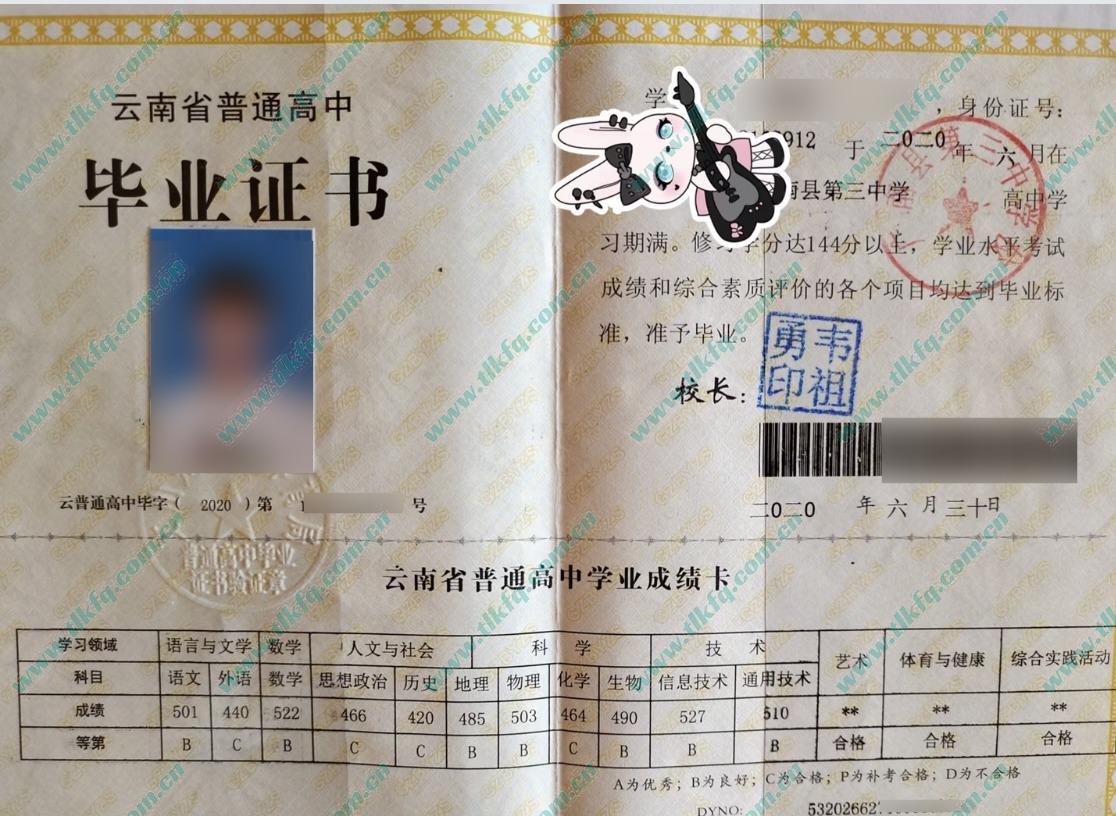 云南省广南县第三中学校2020年高中毕业证样本