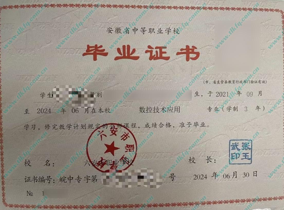 六安市职业学校中专毕业证样本
