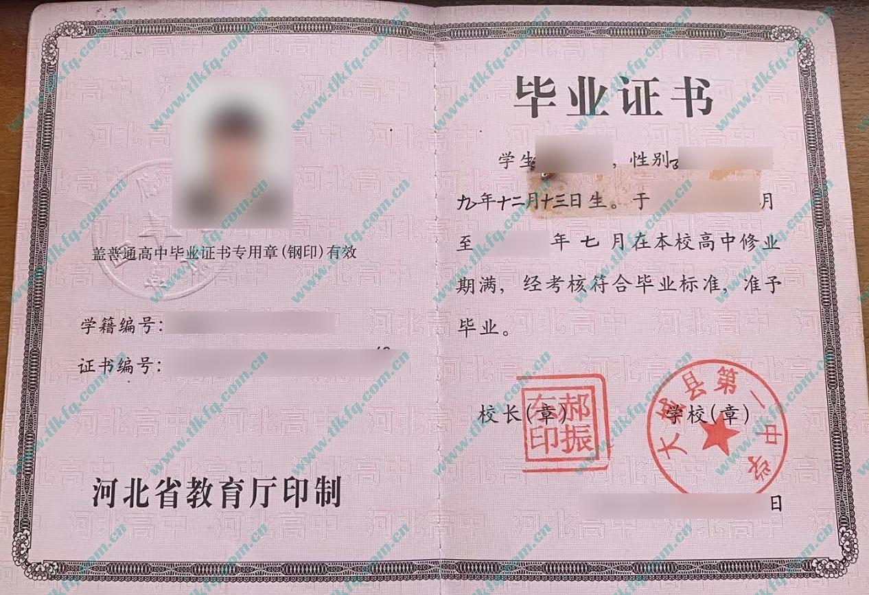 河北省大城县第一中学2005年高中毕业证样本