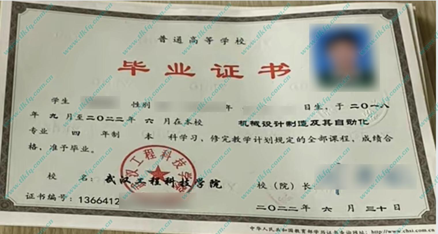 武汉工程科技学院毕业证样本