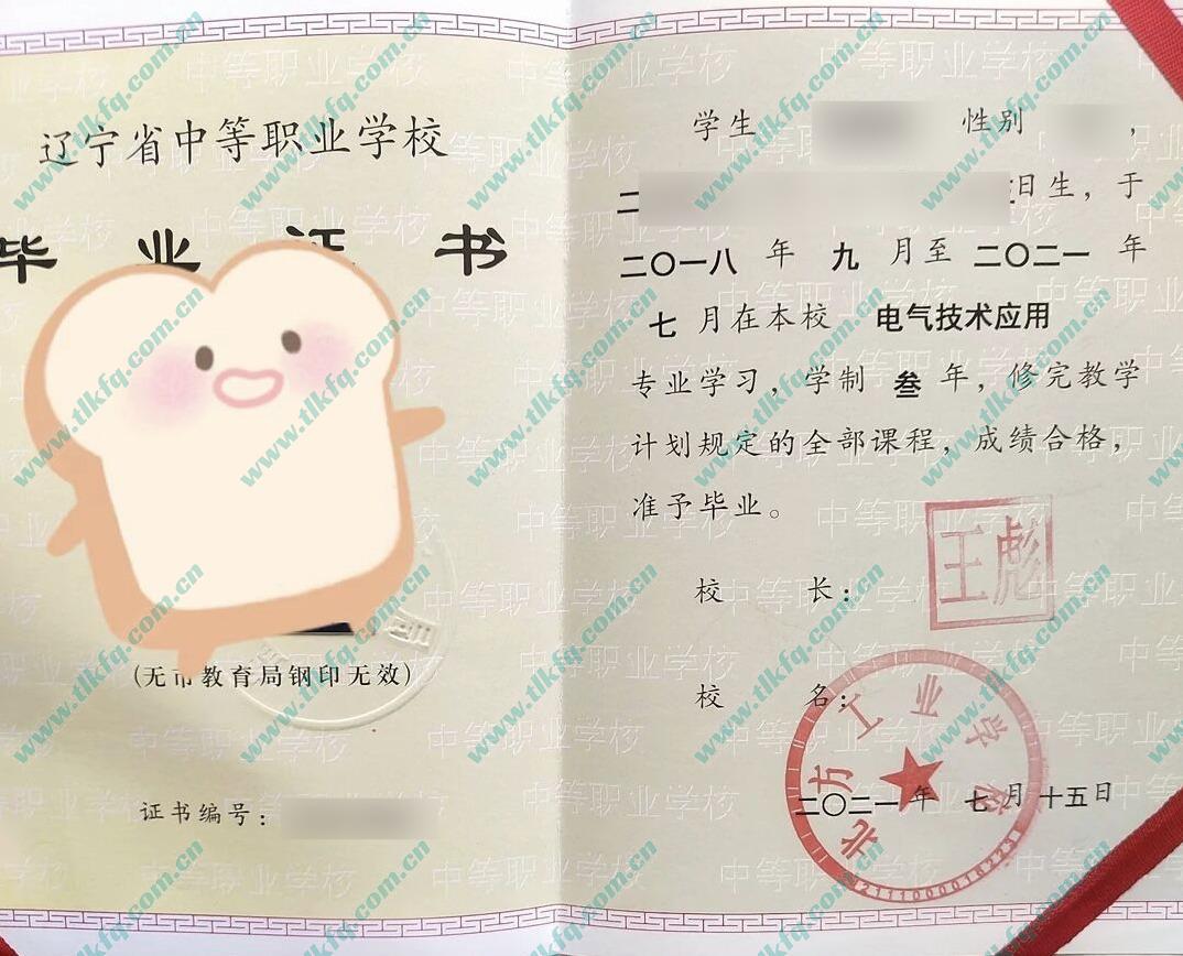 北方工业学校中职毕业证样本