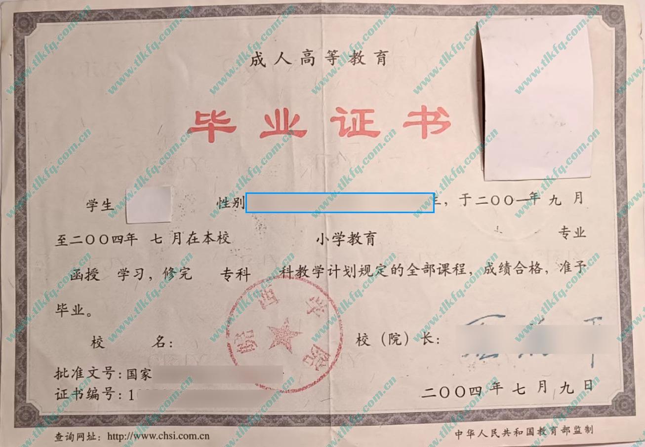 皖西学院2004年成人函授大专毕业证样本（小学教育）