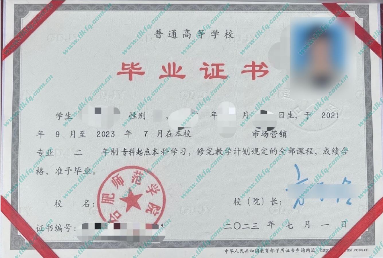 合肥师范学院历届毕业证样本