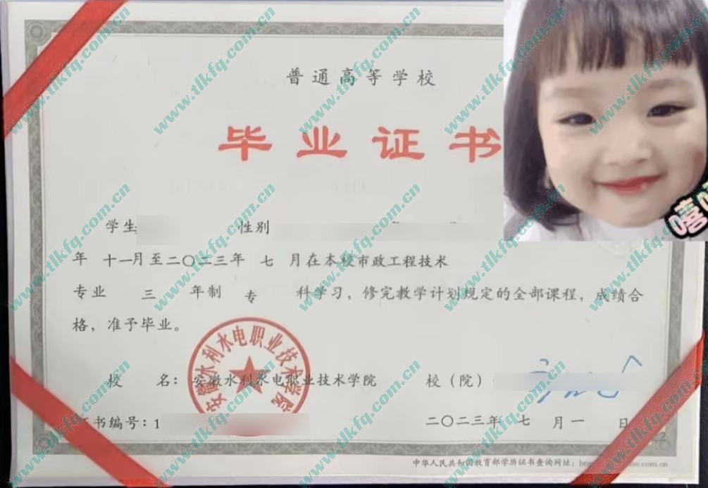 安徽水利水电职业技术学院毕业证样本