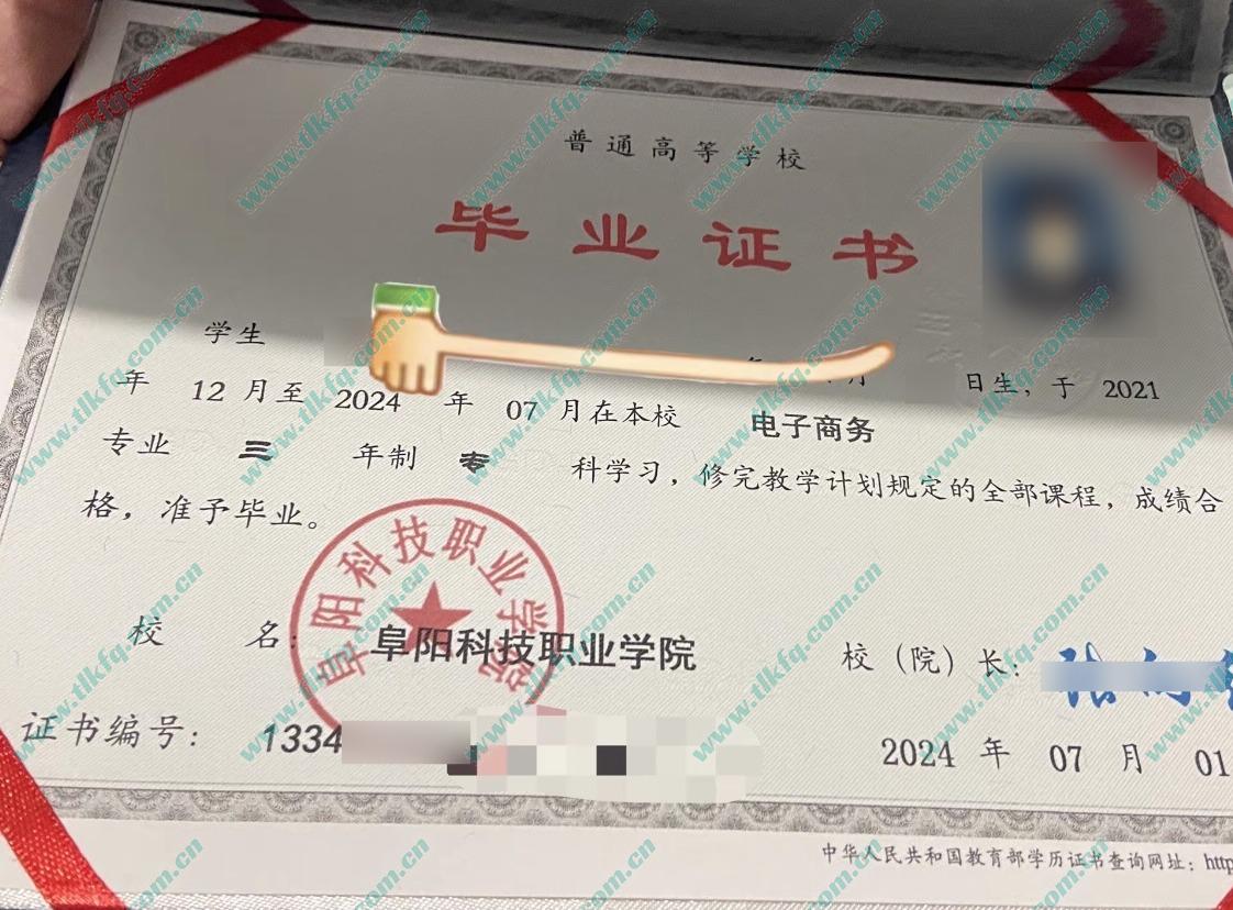 阜阳科技职业学院大专毕业证样本