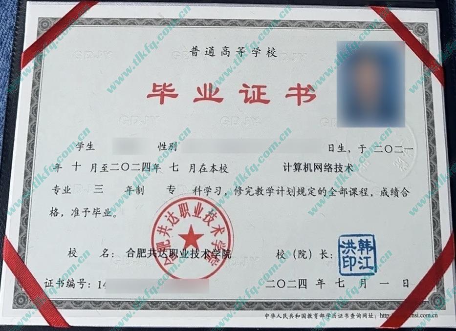 合肥共达职业技术学院大专毕业证样本